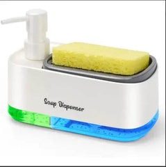 Hand and Dish Soap Dispenser Set for Kitchen, Dual Soap Dispenser with Sponge Holder, 3-in-1 Countertop Soap Pump Dispenser for Kitchen Sink, Useful Kitchen Gadgets - White